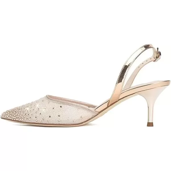 imageFSJ Women Crystal Studded Clear Pumps Sparkle Rhinestones Mid Low Heel Sandals Slingback Dorsay Pointed Toe Wedding Shoes Size 415 USChampagne 1