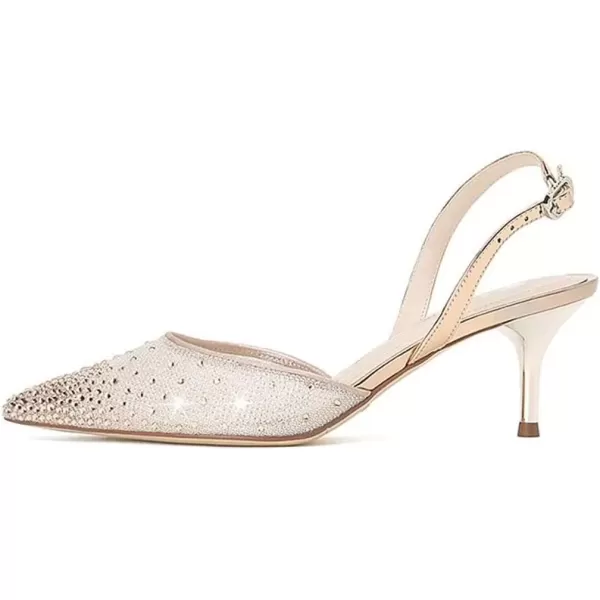 imageFSJ Women Crystal Studded Clear Pumps Sparkle Rhinestones Mid Low Heel Sandals Slingback Dorsay Pointed Toe Wedding Shoes Size 415 USChampagne 1