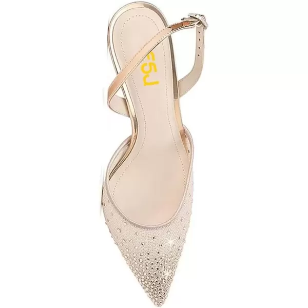imageFSJ Women Crystal Studded Clear Pumps Sparkle Rhinestones Mid Low Heel Sandals Slingback Dorsay Pointed Toe Wedding Shoes Size 415 USChampagne 1