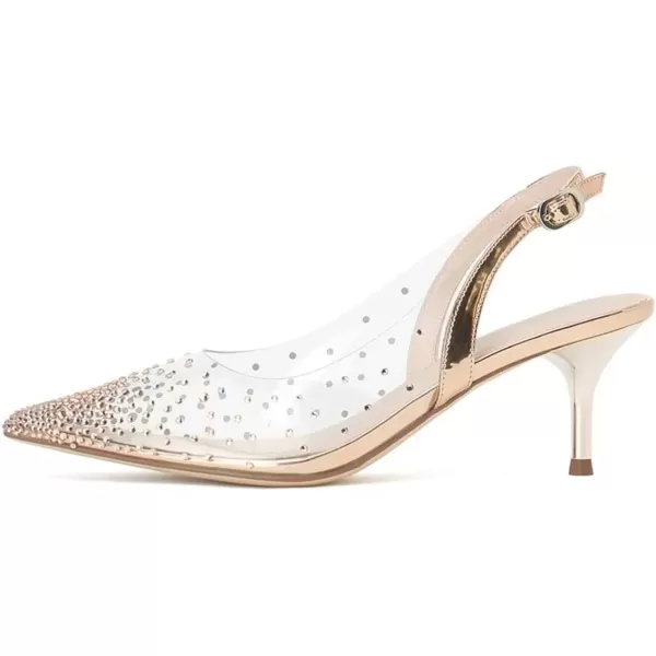 imageFSJ Women Crystal Studded Clear Pumps Sparkle Rhinestones Mid Low Heel Sandals Slingback Dorsay Pointed Toe Wedding Shoes Size 415 USChampagne
