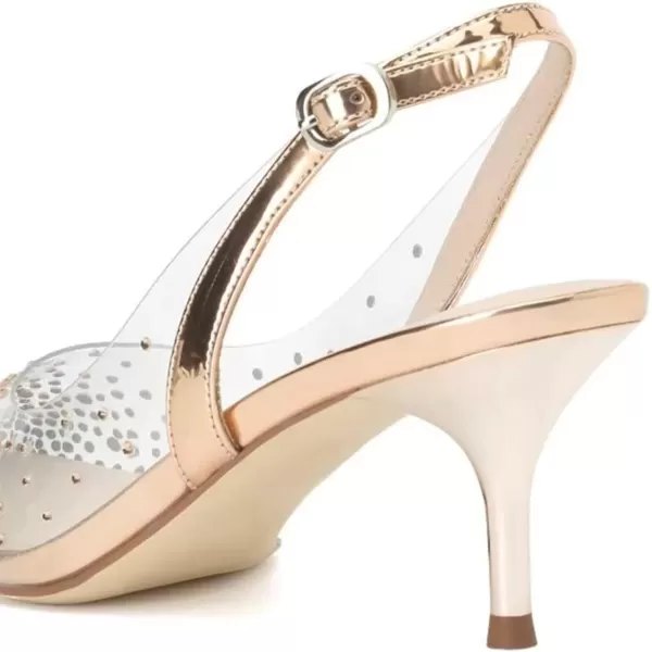 imageFSJ Women Crystal Studded Clear Pumps Sparkle Rhinestones Mid Low Heel Sandals Slingback Dorsay Pointed Toe Wedding Shoes Size 415 USChampagne