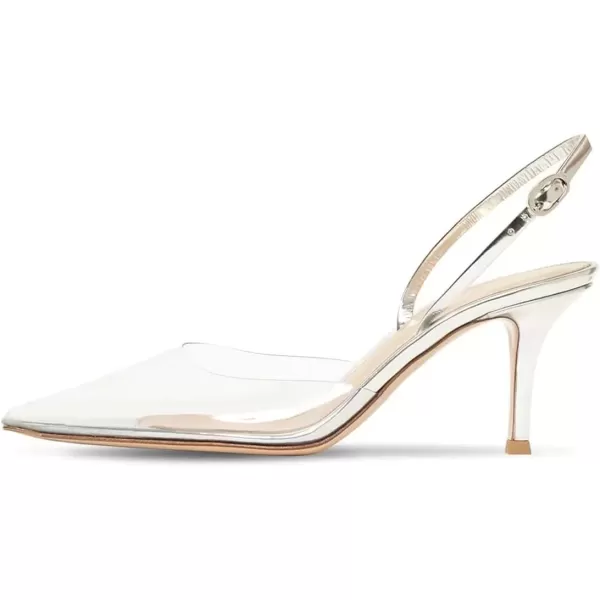 imageFSJ Women Crystal Studded Clear Pumps Sparkle Rhinestones Mid Low Heel Sandals Slingback Dorsay Pointed Toe Wedding Shoes Size 415 USClear