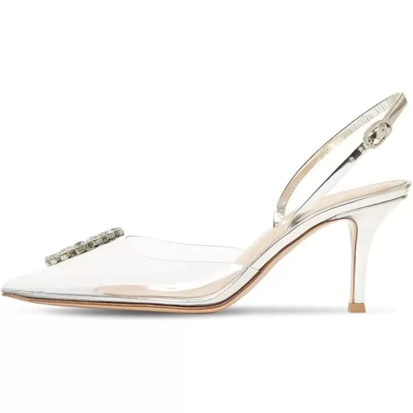 imageFSJ Women Crystal Studded Clear Pumps Sparkle Rhinestones Mid Low Heel Sandals Slingback Dorsay Pointed Toe Wedding Shoes Size 415 USCustomize