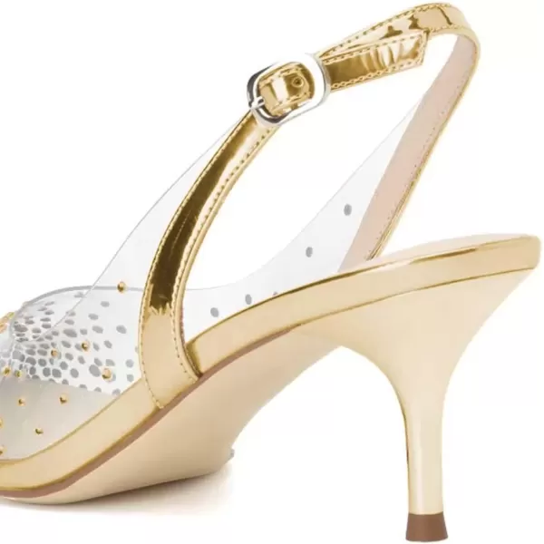 imageFSJ Women Crystal Studded Clear Pumps Sparkle Rhinestones Mid Low Heel Sandals Slingback Dorsay Pointed Toe Wedding Shoes Size 415 USGold