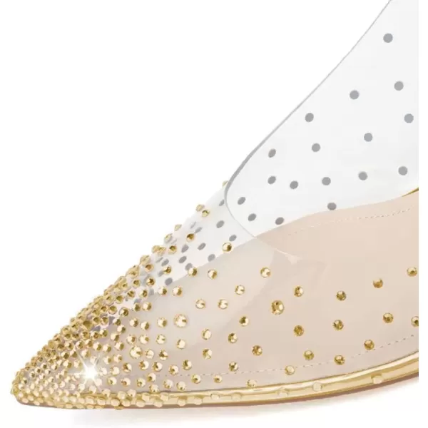 imageFSJ Women Crystal Studded Clear Pumps Sparkle Rhinestones Mid Low Heel Sandals Slingback Dorsay Pointed Toe Wedding Shoes Size 415 USGold