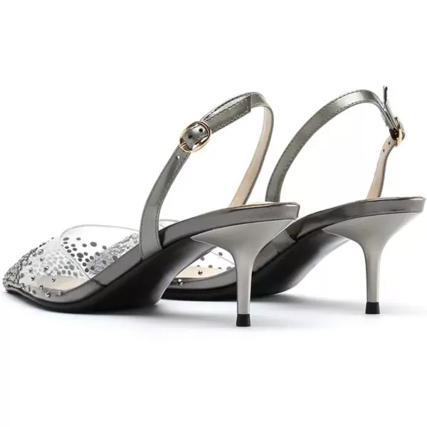 imageFSJ Women Crystal Studded Clear Pumps Sparkle Rhinestones Mid Low Heel Sandals Slingback Dorsay Pointed Toe Wedding Shoes Size 415 USGrey