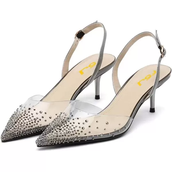 imageFSJ Women Crystal Studded Clear Pumps Sparkle Rhinestones Mid Low Heel Sandals Slingback Dorsay Pointed Toe Wedding Shoes Size 415 USGrey
