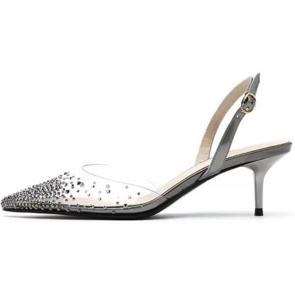 imageFSJ Women Crystal Studded Clear Pumps Sparkle Rhinestones Mid Low Heel Sandals Slingback Dorsay Pointed Toe Wedding Shoes Size 415 USGrey