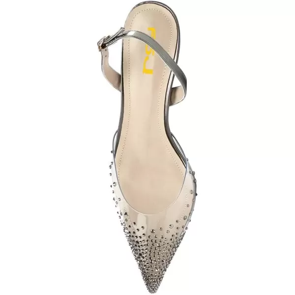 imageFSJ Women Crystal Studded Clear Pumps Sparkle Rhinestones Mid Low Heel Sandals Slingback Dorsay Pointed Toe Wedding Shoes Size 415 USGrey