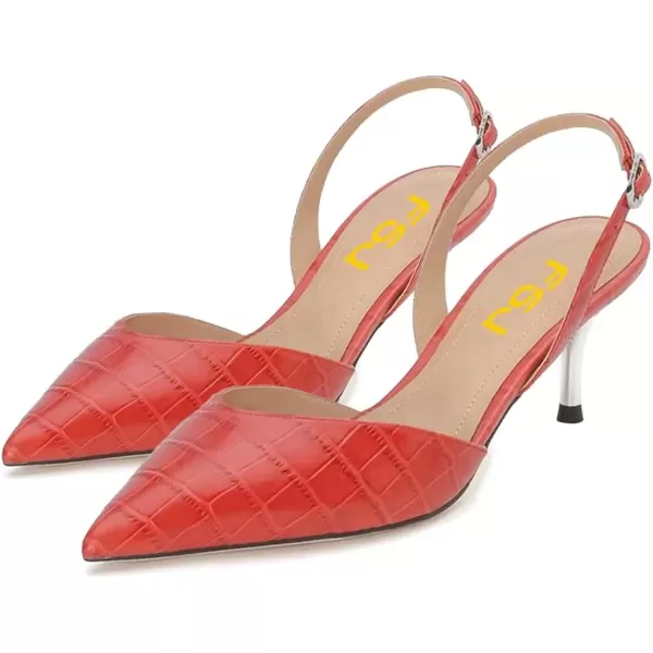imageFSJ Women Crystal Studded Clear Pumps Sparkle Rhinestones Mid Low Heel Sandals Slingback Dorsay Pointed Toe Wedding Shoes Size 415 USRed