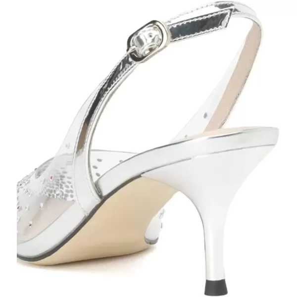 imageFSJ Women Crystal Studded Clear Pumps Sparkle Rhinestones Mid Low Heel Sandals Slingback Dorsay Pointed Toe Wedding Shoes Size 415 USSilver