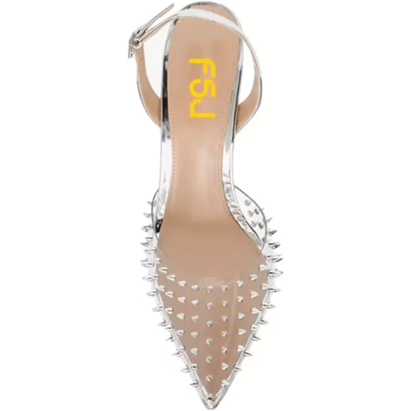 imageFSJ Women Crystal Studded Clear Pumps Sparkle Rhinestones Mid Low Heel Sandals Slingback Dorsay Pointed Toe Wedding Shoes Size 415 USSilver10 Cm