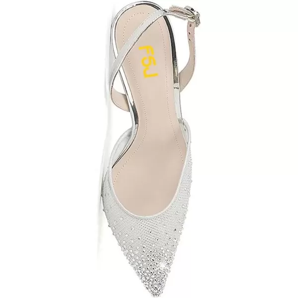 imageFSJ Women Crystal Studded Clear Pumps Sparkle Rhinestones Mid Low Heel Sandals Slingback Dorsay Pointed Toe Wedding Shoes Size 415 USSilvergray