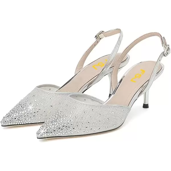 imageFSJ Women Crystal Studded Clear Pumps Sparkle Rhinestones Mid Low Heel Sandals Slingback Dorsay Pointed Toe Wedding Shoes Size 415 USSilvergray