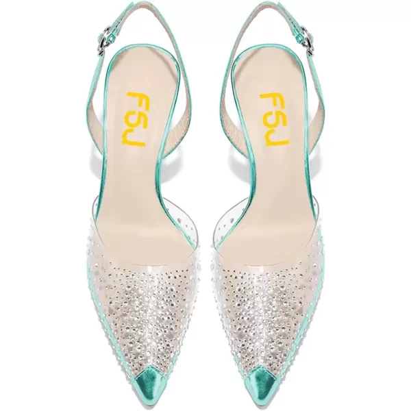 imageFSJ Women Crystal Studded Clear Pumps Sparkle Rhinestones Mid Low Heel Sandals Slingback Dorsay Pointed Toe Wedding Shoes Size 415 USTurquoise