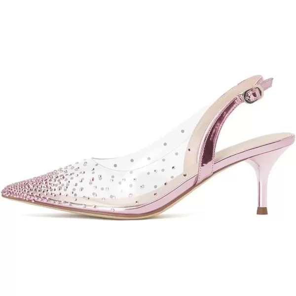 imageFSJ Women Crystal Studded Clear Pumps Sparkle Rhinestones Mid Low Heel Sandals Slingback Dorsay Pointed Toe Wedding Shoes Size 415 USViolet