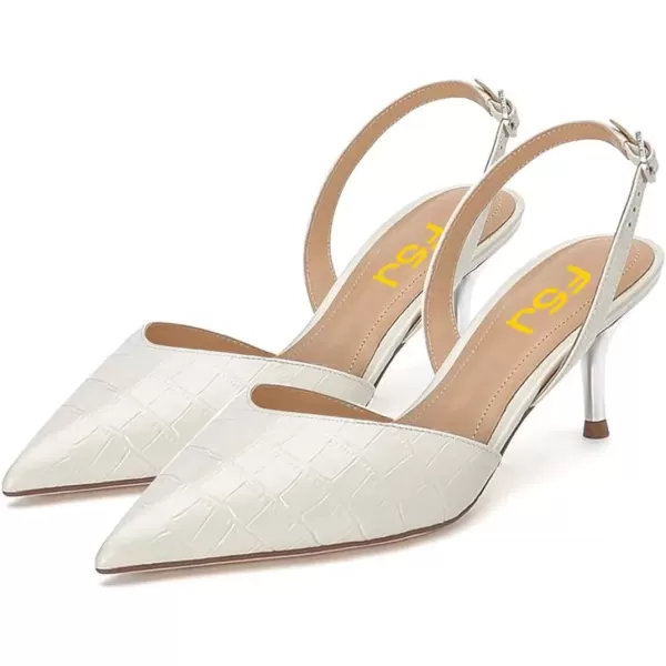 imageFSJ Women Crystal Studded Clear Pumps Sparkle Rhinestones Mid Low Heel Sandals Slingback Dorsay Pointed Toe Wedding Shoes Size 415 USWhite