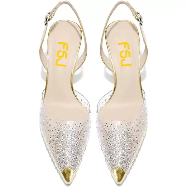 imageFSJ Women Crystal Studded Clear Pumps Sparkle Rhinestones Mid Low Heel Sandals Slingback Dorsay Pointed Toe Wedding Shoes Size 415 USYellow