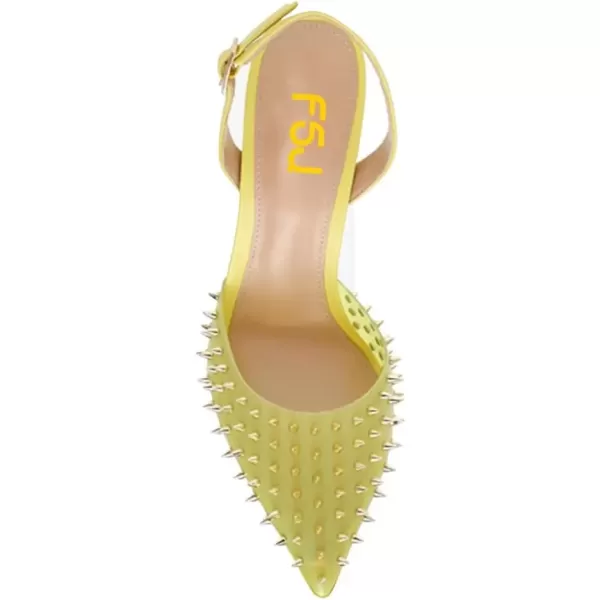 imageFSJ Women Crystal Studded Clear Pumps Sparkle Rhinestones Mid Low Heel Sandals Slingback Dorsay Pointed Toe Wedding Shoes Size 415 USYellow10 Cm