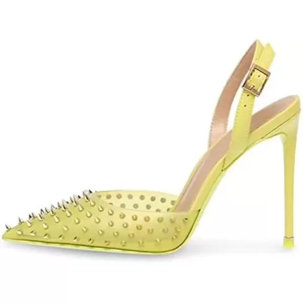 imageFSJ Women Crystal Studded Clear Pumps Sparkle Rhinestones Mid Low Heel Sandals Slingback Dorsay Pointed Toe Wedding Shoes Size 415 USYellow10 Cm