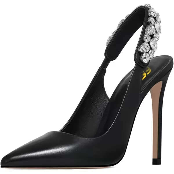 imageFSJ Women Cute Slingback Pointed Toe Stiletto Pumps High Heel Ankle Strap Office Lady Rhinestones Sandals Slip On Party Dress Shoes Size 415 USBlack