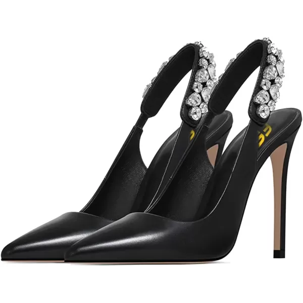 imageFSJ Women Cute Slingback Pointed Toe Stiletto Pumps High Heel Ankle Strap Office Lady Rhinestones Sandals Slip On Party Dress Shoes Size 415 USBlack