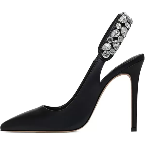 imageFSJ Women Cute Slingback Pointed Toe Stiletto Pumps High Heel Ankle Strap Office Lady Rhinestones Sandals Slip On Party Dress Shoes Size 415 USBlack