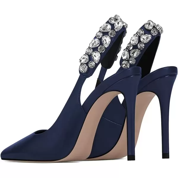 imageFSJ Women Cute Slingback Pointed Toe Stiletto Pumps High Heel Ankle Strap Office Lady Rhinestones Sandals Slip On Party Dress Shoes Size 415 USDark Blue