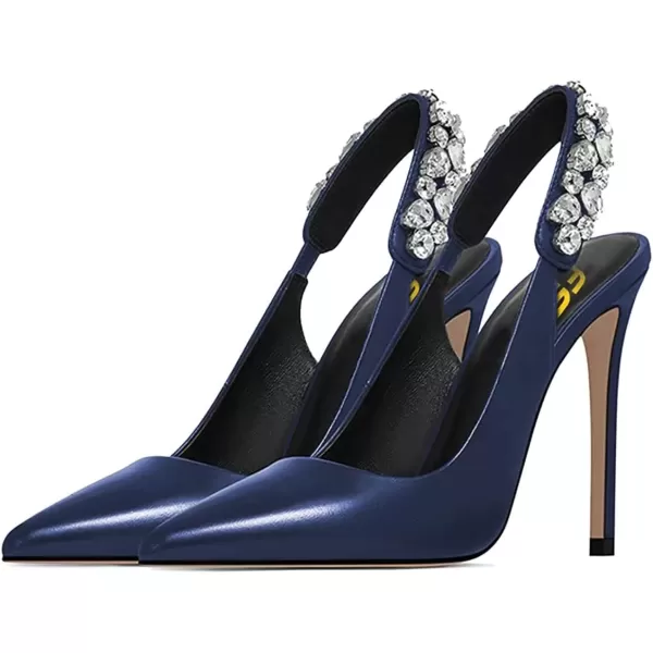 imageFSJ Women Cute Slingback Pointed Toe Stiletto Pumps High Heel Ankle Strap Office Lady Rhinestones Sandals Slip On Party Dress Shoes Size 415 USDark Blue