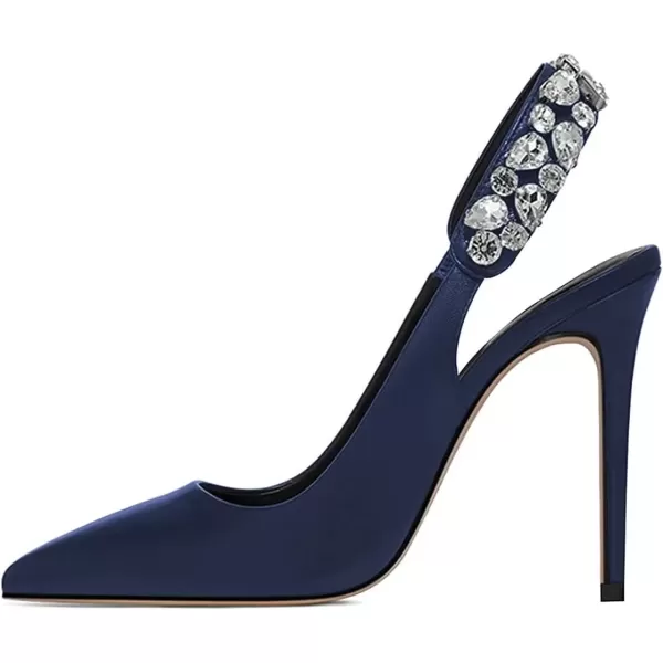 imageFSJ Women Cute Slingback Pointed Toe Stiletto Pumps High Heel Ankle Strap Office Lady Rhinestones Sandals Slip On Party Dress Shoes Size 415 USDark Blue