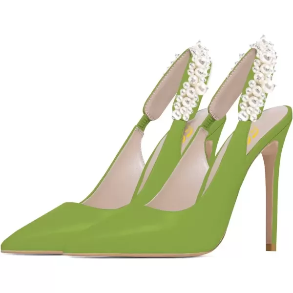 imageFSJ Women Cute Slingback Pointed Toe Stiletto Pumps High Heel Ankle Strap Office Lady Rhinestones Sandals Slip On Party Dress Shoes Size 415 USGreen