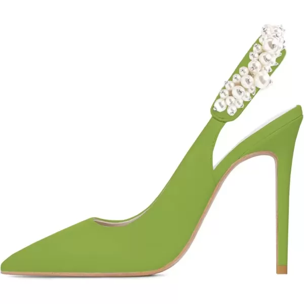 imageFSJ Women Cute Slingback Pointed Toe Stiletto Pumps High Heel Ankle Strap Office Lady Rhinestones Sandals Slip On Party Dress Shoes Size 415 USGreen