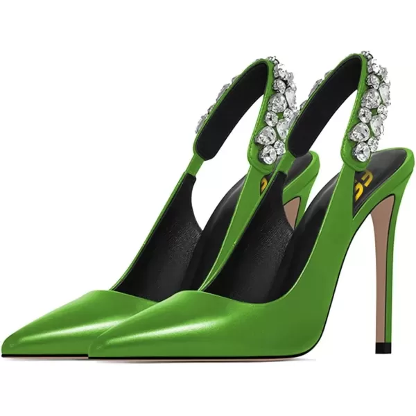 imageFSJ Women Cute Slingback Pointed Toe Stiletto Pumps High Heel Ankle Strap Office Lady Rhinestones Sandals Slip On Party Dress Shoes Size 415 USGreen Crystal