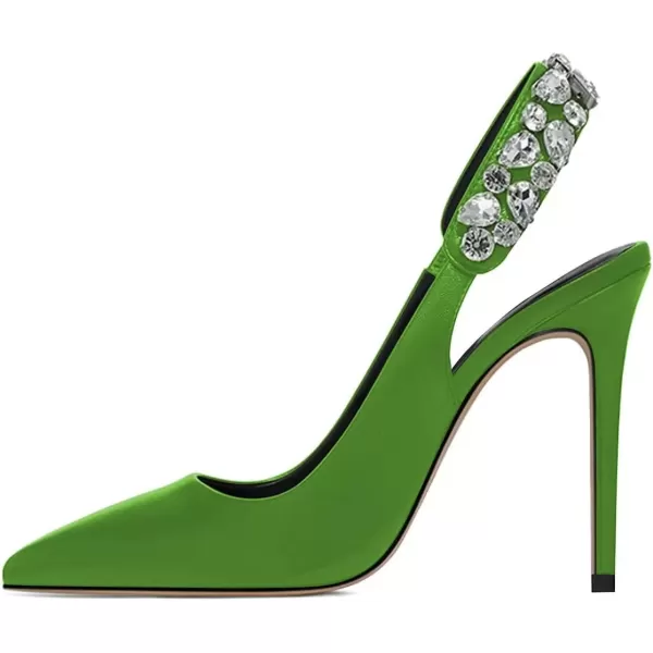 imageFSJ Women Cute Slingback Pointed Toe Stiletto Pumps High Heel Ankle Strap Office Lady Rhinestones Sandals Slip On Party Dress Shoes Size 415 USGreen Crystal