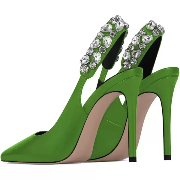imageFSJ Women Cute Slingback Pointed Toe Stiletto Pumps High Heel Ankle Strap Office Lady Rhinestones Sandals Slip On Party Dress Shoes Size 415 USGreen Crystal