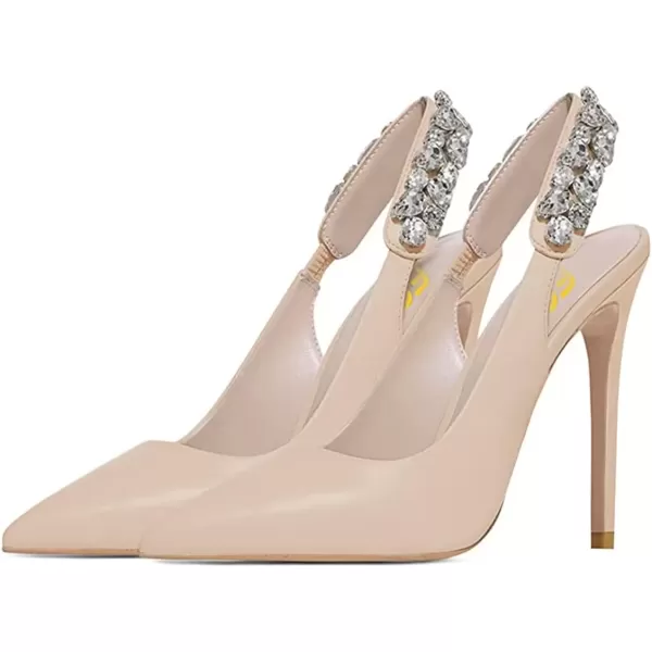 imageFSJ Women Cute Slingback Pointed Toe Stiletto Pumps High Heel Ankle Strap Office Lady Rhinestones Sandals Slip On Party Dress Shoes Size 415 USNude