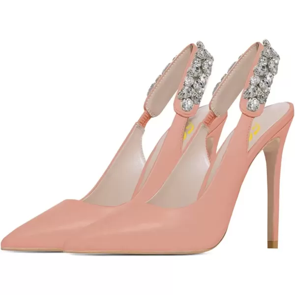 imageFSJ Women Cute Slingback Pointed Toe Stiletto Pumps High Heel Ankle Strap Office Lady Rhinestones Sandals Slip On Party Dress Shoes Size 415 USPink