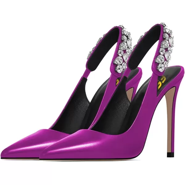 imageFSJ Women Cute Slingback Pointed Toe Stiletto Pumps High Heel Ankle Strap Office Lady Rhinestones Sandals Slip On Party Dress Shoes Size 415 USPurple