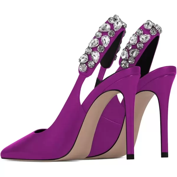 imageFSJ Women Cute Slingback Pointed Toe Stiletto Pumps High Heel Ankle Strap Office Lady Rhinestones Sandals Slip On Party Dress Shoes Size 415 USPurple
