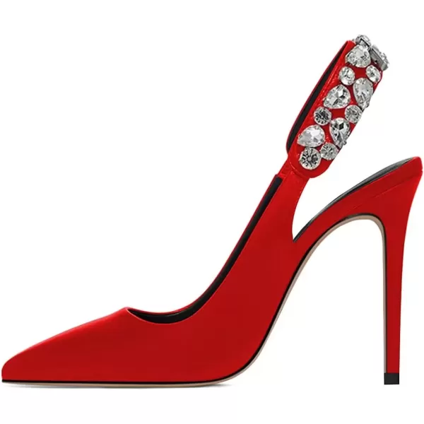 imageFSJ Women Cute Slingback Pointed Toe Stiletto Pumps High Heel Ankle Strap Office Lady Rhinestones Sandals Slip On Party Dress Shoes Size 415 USRed