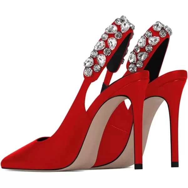 imageFSJ Women Cute Slingback Pointed Toe Stiletto Pumps High Heel Ankle Strap Office Lady Rhinestones Sandals Slip On Party Dress Shoes Size 415 USRed