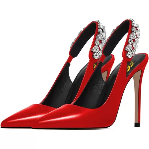 imageFSJ Women Cute Slingback Pointed Toe Stiletto Pumps High Heel Ankle Strap Office Lady Rhinestones Sandals Slip On Party Dress Shoes Size 415 USRed