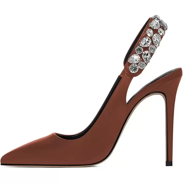 imageFSJ Women Cute Slingback Pointed Toe Stiletto Pumps High Heel Ankle Strap Office Lady Rhinestones Sandals Slip On Party Dress Shoes Size 415 USSaddle Brown