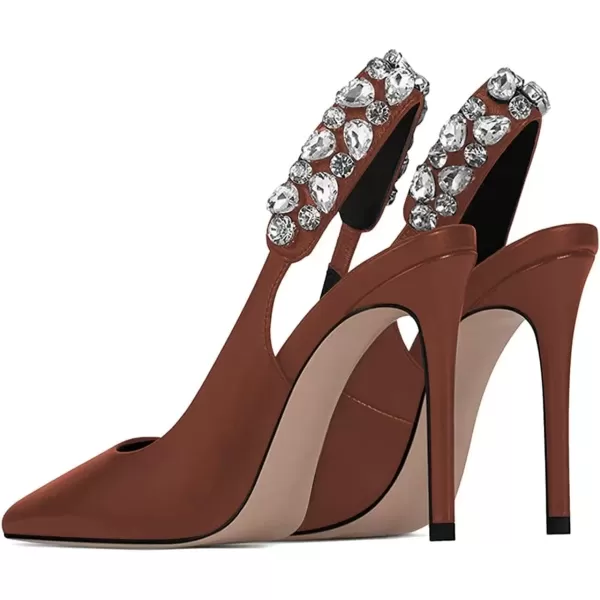 imageFSJ Women Cute Slingback Pointed Toe Stiletto Pumps High Heel Ankle Strap Office Lady Rhinestones Sandals Slip On Party Dress Shoes Size 415 USSaddle Brown