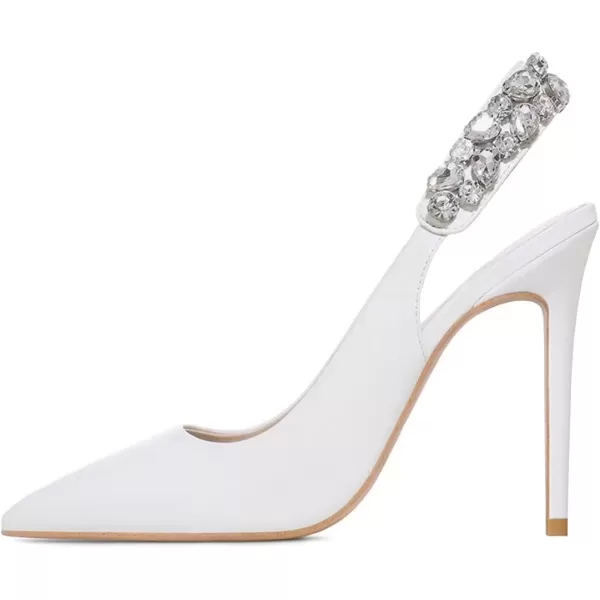 imageFSJ Women Cute Slingback Pointed Toe Stiletto Pumps High Heel Ankle Strap Office Lady Rhinestones Sandals Slip On Party Dress Shoes Size 415 USWhite