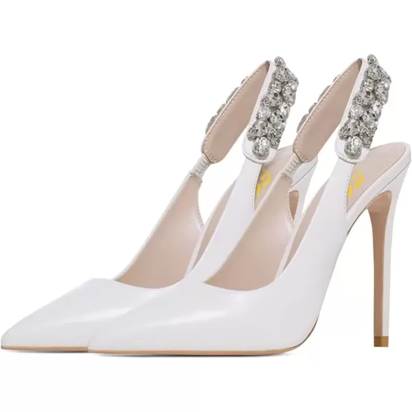 imageFSJ Women Cute Slingback Pointed Toe Stiletto Pumps High Heel Ankle Strap Office Lady Rhinestones Sandals Slip On Party Dress Shoes Size 415 USWhite
