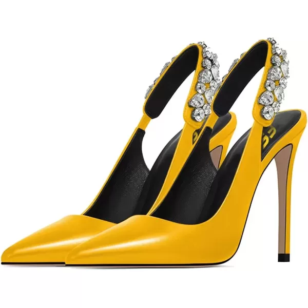 imageFSJ Women Cute Slingback Pointed Toe Stiletto Pumps High Heel Ankle Strap Office Lady Rhinestones Sandals Slip On Party Dress Shoes Size 415 USYellow Crystal