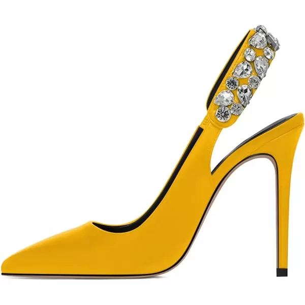 imageFSJ Women Cute Slingback Pointed Toe Stiletto Pumps High Heel Ankle Strap Office Lady Rhinestones Sandals Slip On Party Dress Shoes Size 415 USYellow Crystal