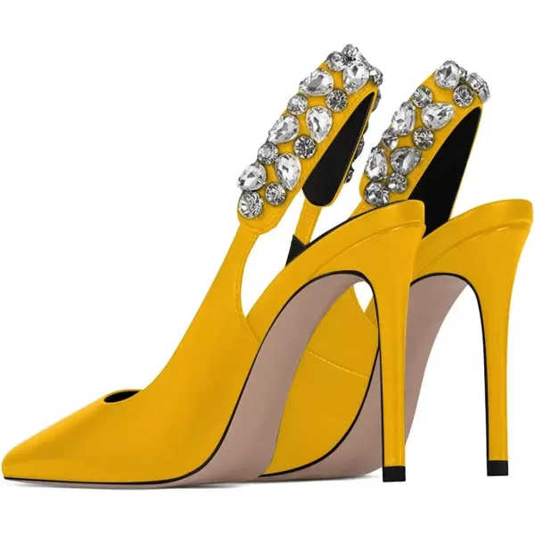 imageFSJ Women Cute Slingback Pointed Toe Stiletto Pumps High Heel Ankle Strap Office Lady Rhinestones Sandals Slip On Party Dress Shoes Size 415 USYellow Crystal