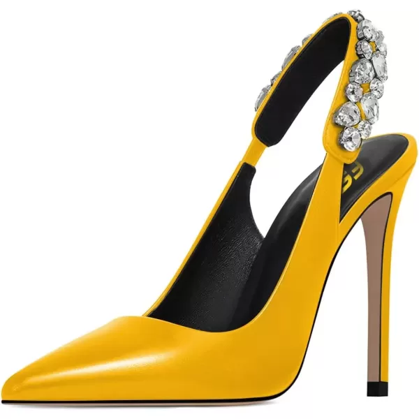 imageFSJ Women Cute Slingback Pointed Toe Stiletto Pumps High Heel Ankle Strap Office Lady Rhinestones Sandals Slip On Party Dress Shoes Size 415 USYellow Crystal